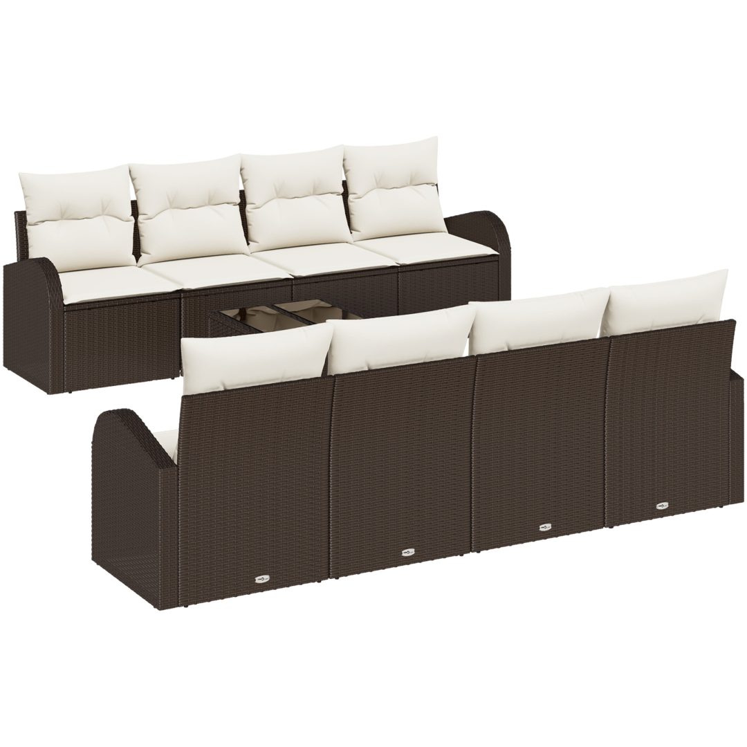 9-delad trädgårdsoffasats med kuddar brun poly rattan vidaXL 55 x 55 x 37 cm – bild 2