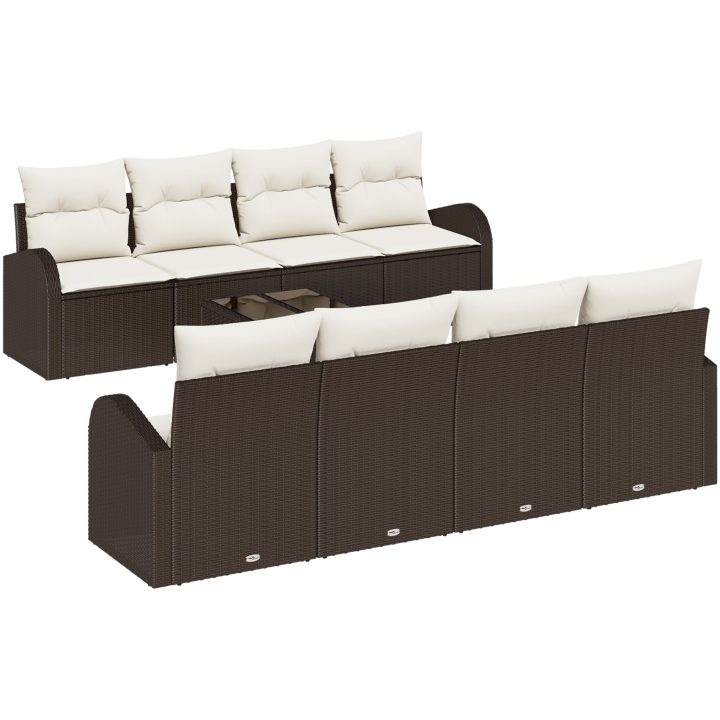 9-delad trädgårdsoffasats med kuddar brun poly rattan vidaXL 55 x 55 x 37 cm – bild 2