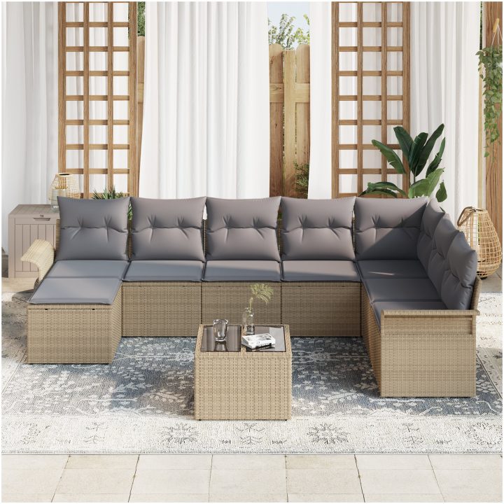 9-delad trädgårdsoffaset med kuddar av svart poly rattan vidaXL 55 x 55 x 37 cm – bild 3