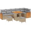 9-delad trädgårdsoffaset med kuddar beige Poly Rattan Akaci vidaXL Stor – miniatyr 2