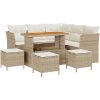 9-delad trädgårdsoffaset med kuddar Beige Poly Rattan Akacia vidaXL Stor – miniatyr 2