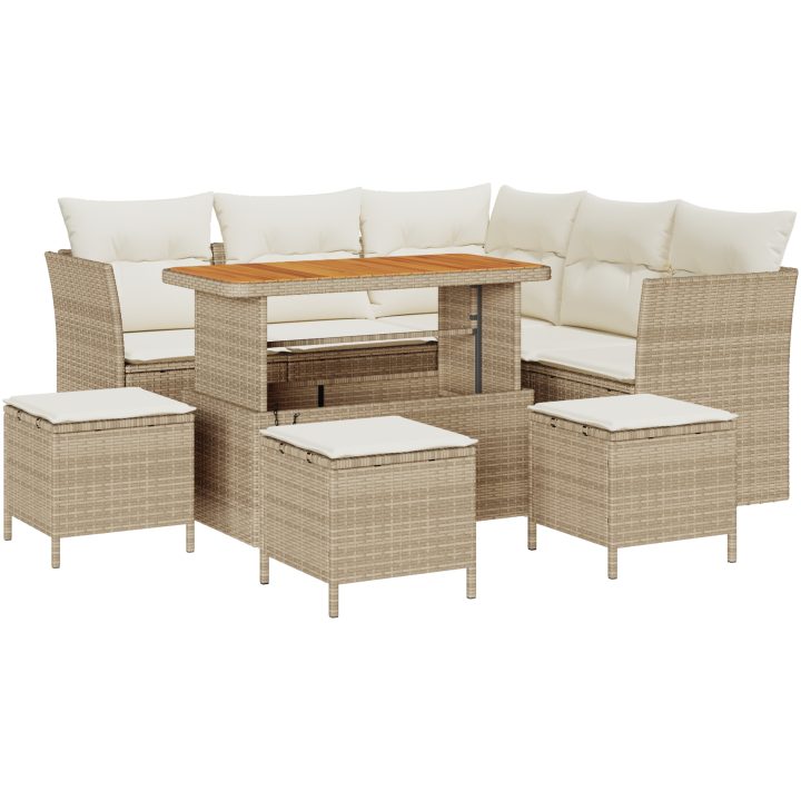 9-delad trädgårdsoffaset med kuddar Beige Poly Rattan Akacia vidaXL Stor – bild 2