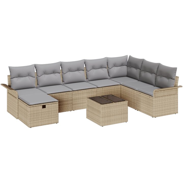 9-delad trädgårdsoffaset med kuddar Beige Poly Rattan vidaXL 297.5 x 187.5 x 85 cm – bild 2