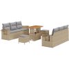9-delad Trädgårdsoffaset med Kuddar Beige Poly Rottning Akacia vidaXL Stor – miniatyr 2