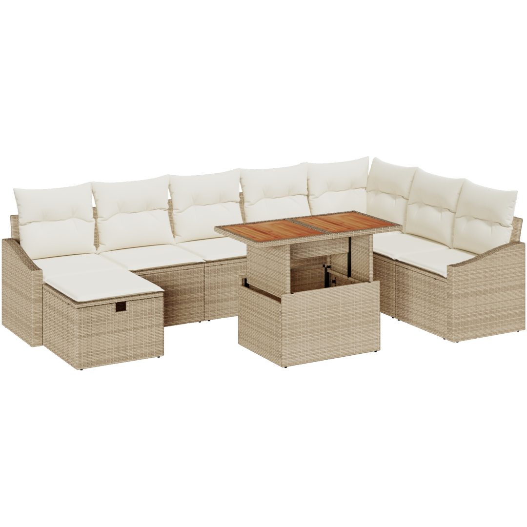 9-delad trädgårdsoffaset med kuddar beige polyrotting vidaXL 55 x 55 x 37 cm – bild 2