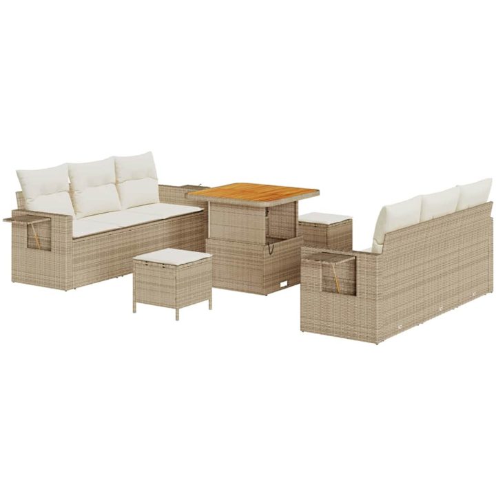 9-delad Trädgårdsoffasett med Dynor Beige Poly Rotting Akacia vidaXL Stor – bild 2