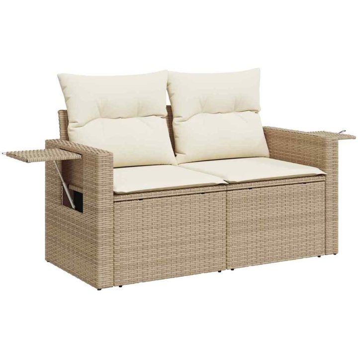 9-delad Trädgårdsoffasett med Dynor Beige Poly Rotting Akacia vidaXL Stor – bild 6