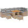 9-delad Trädgårdsoffasett med Kuddar Beige Poly Rattan Akacia vidaXL Stor – miniatyr 2