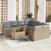 9-delad trädgårdsoffasett med kuddar beige polyrotting vidaXL Medium – miniatyr 1