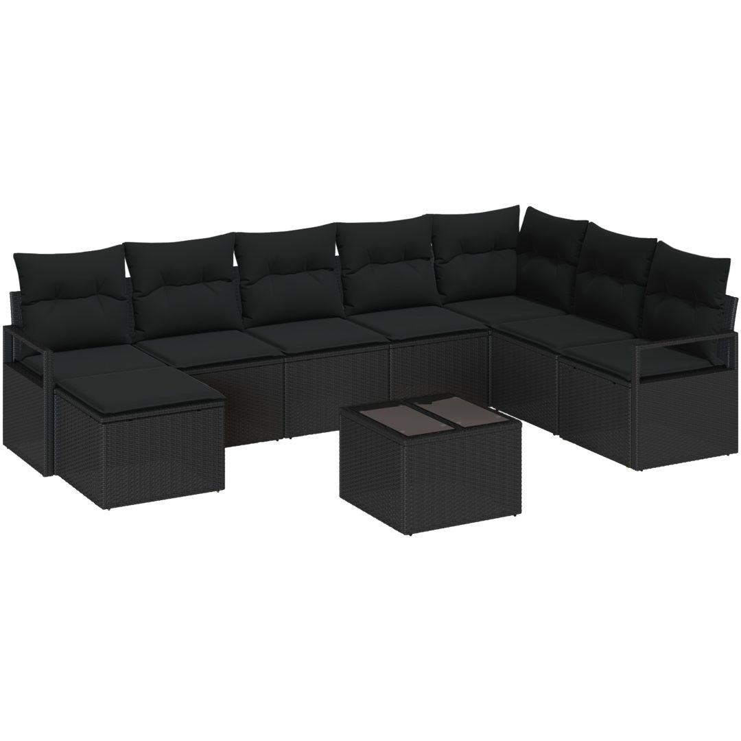 9-delad trädgårdsoffet med kuddar beige poly rotting vidaXL Stor – bild 2