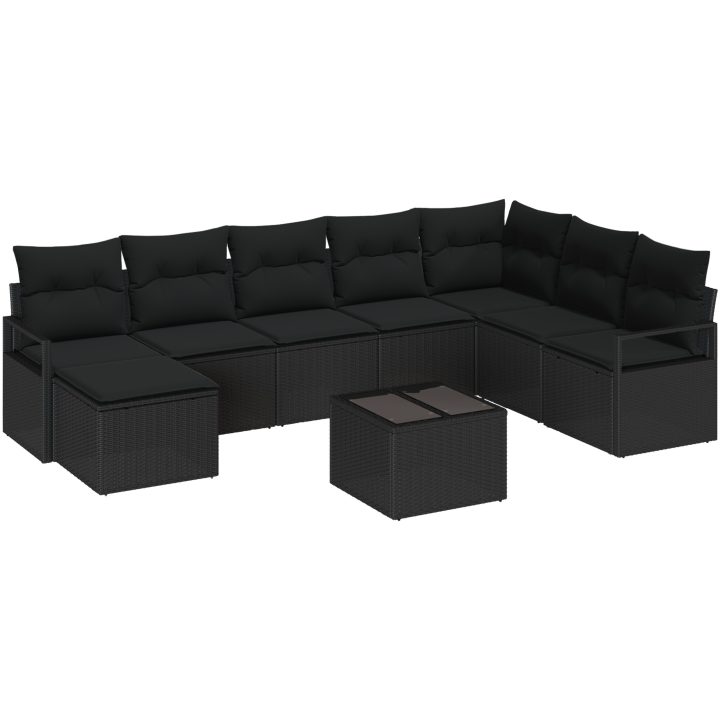 9-delad trädgårdsoffet med kuddar beige poly rotting vidaXL Stor – bild 2