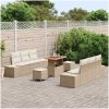 9-delad trädgårdsoffgrupp med kuddar Beige Poly Rattan Akacia vidaXL Stor – miniatyr 3