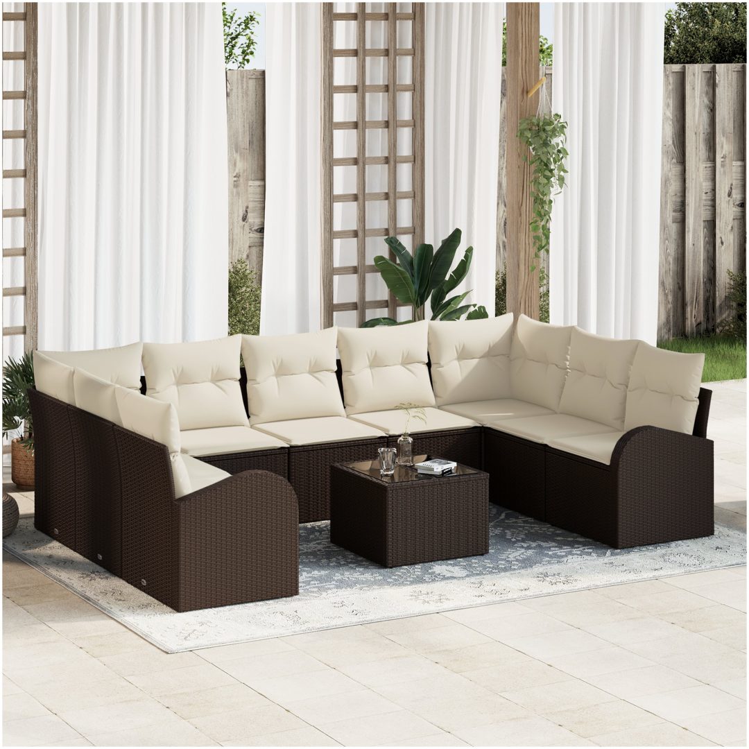 9-delad trädgårdsoffgrupp med kuddar grå poly rattan vidaXL 289 x 179 x 85 cm