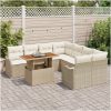 9-delad trädgårdsoffset med kuddar beige poly rattan akacia vidaXL Stor – miniatyr 3