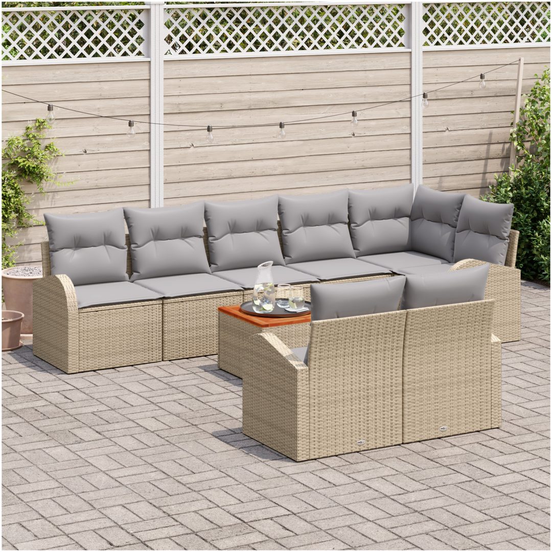9-delad trädgårdsoffset med kuddar beige polyrotting akacia vidaXL 55 x 55 x 37 cm – bild 3