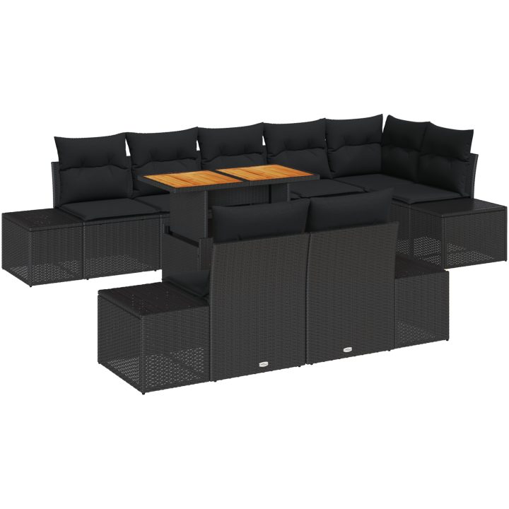 9-delad trädgårdsoffset med kuddar i svart poly-rattan. vidaXL 100 x 55 x 73 cm – bild 2