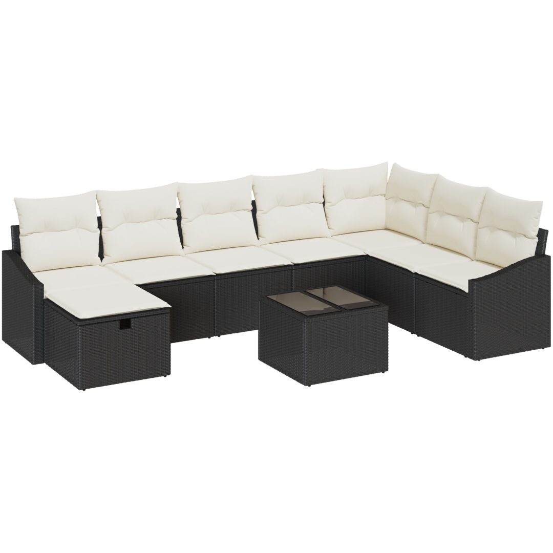 9-delad trädgårdsoffset med kuddar svart poly rattan vidaXL 55 x 62 x 69 cm – bild 2