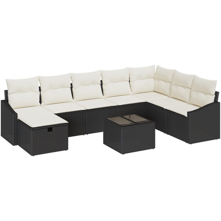 9-delad trädgårdsoffset med kuddar svart poly rattan vidaXL 55 x 62 x 69 cm – bild 2