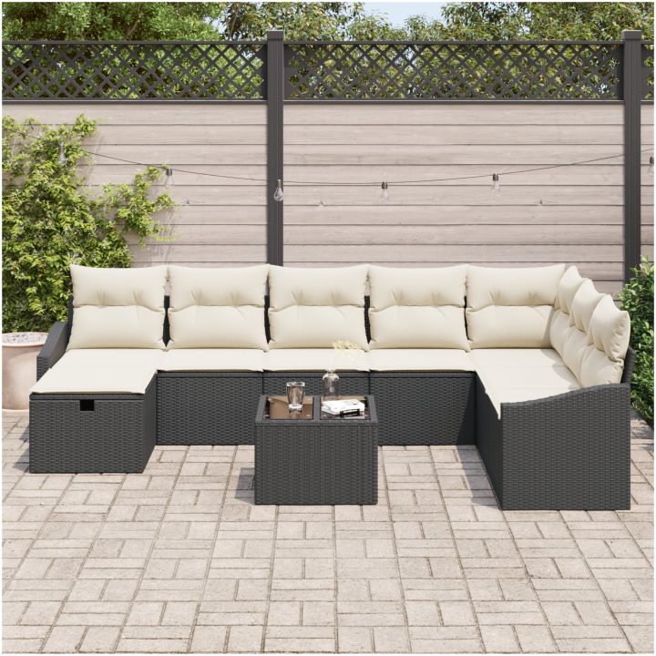 9-delad trädgårdsoffset med kuddar svart poly rattan vidaXL 55 x 62 x 69 cm – bild 3