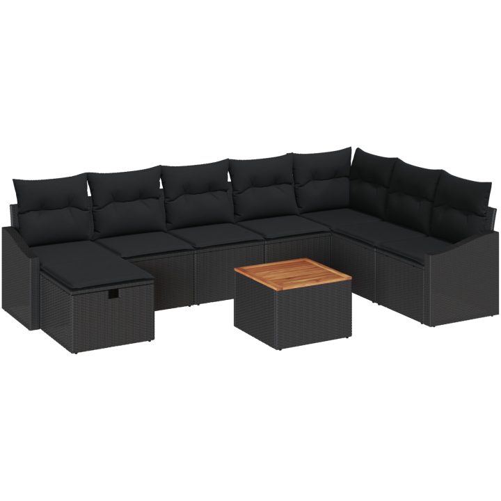 9-delad trädgårdsoffset med kuddar svart polyrotting vidaXL 55 x 55 x 37 cm – bild 2