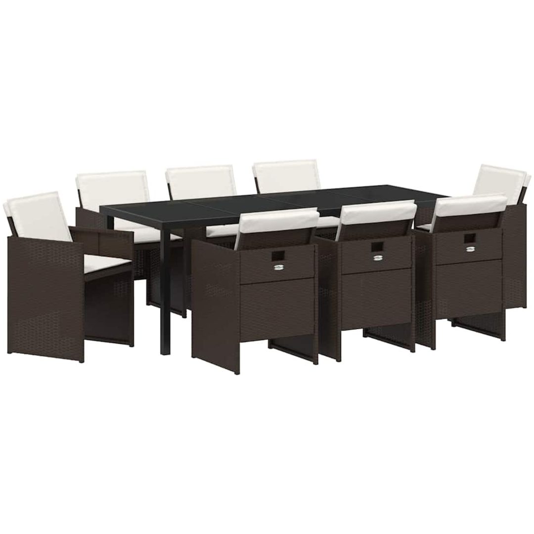 9-delad trädgårdsset med kuddar i brun poly rattan. vidaXL 200 x 80 x 73 cm – bild 2