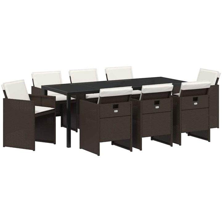 9-delad trädgårdsset med kuddar i brun poly rattan. vidaXL 200 x 80 x 73 cm – bild 2