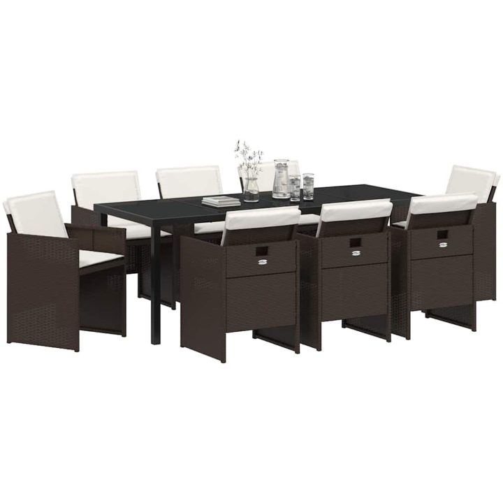 9-delad trädgårdsset med kuddar i brun poly rattan. vidaXL 200 x 80 x 73 cm – bild 3