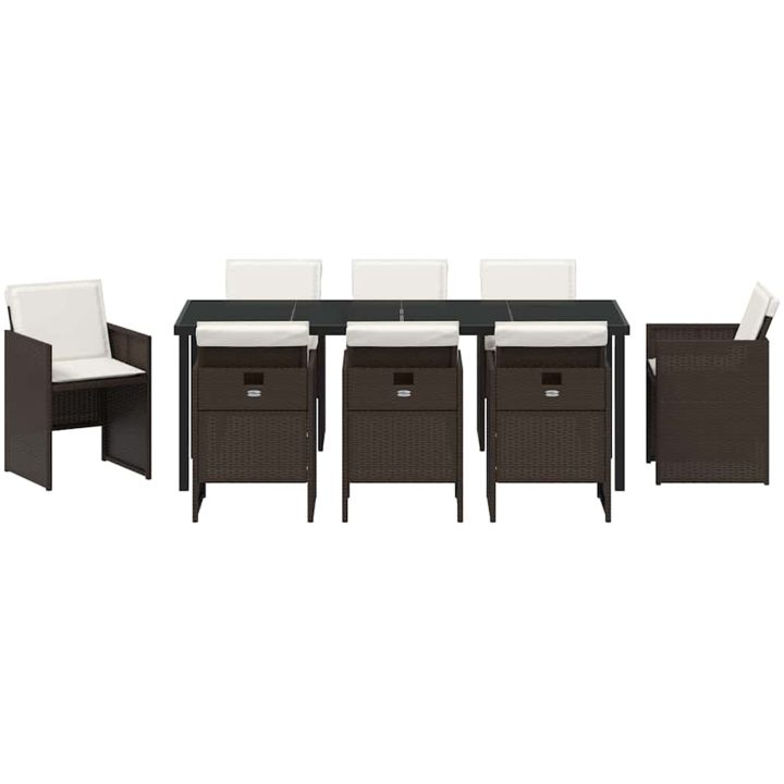 9-delad trädgårdsset med kuddar i brun poly rattan. vidaXL 200 x 80 x 73 cm – bild 7