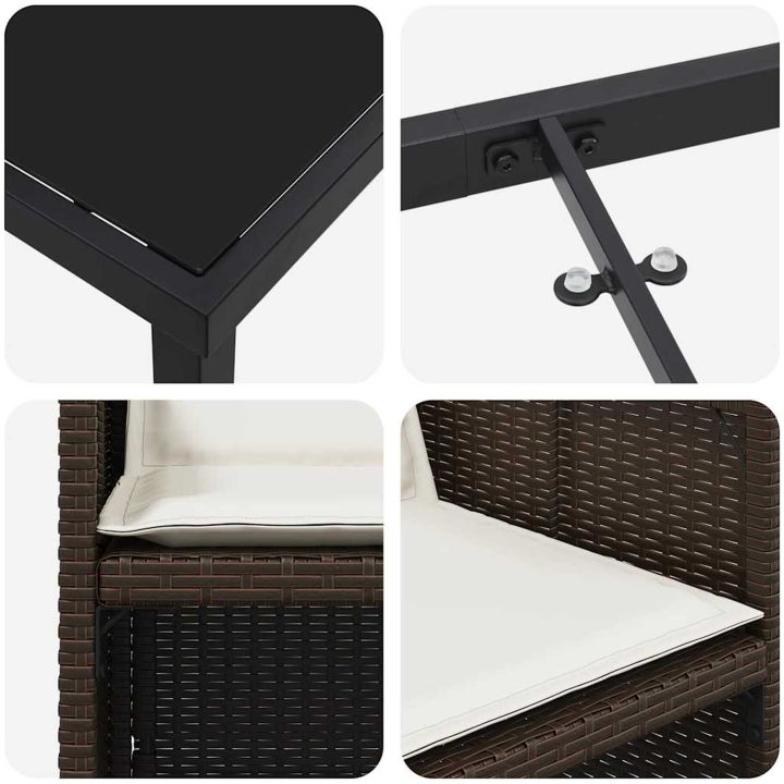 9-delad trädgårdsset med kuddar i brun poly rattan. vidaXL 200 x 80 x 73 cm – bild 8