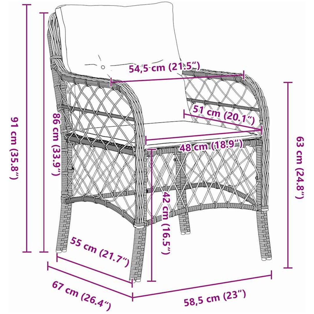 9-delad trädgårdsset med kuddar i grå polyrotting vidaXL 200 x 80 x 73 cm – bild 8