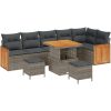 9-delad trädgårdssoffa med kuddar Grå Poly Rattan Akacia vidaXL Stor – miniatyr 2