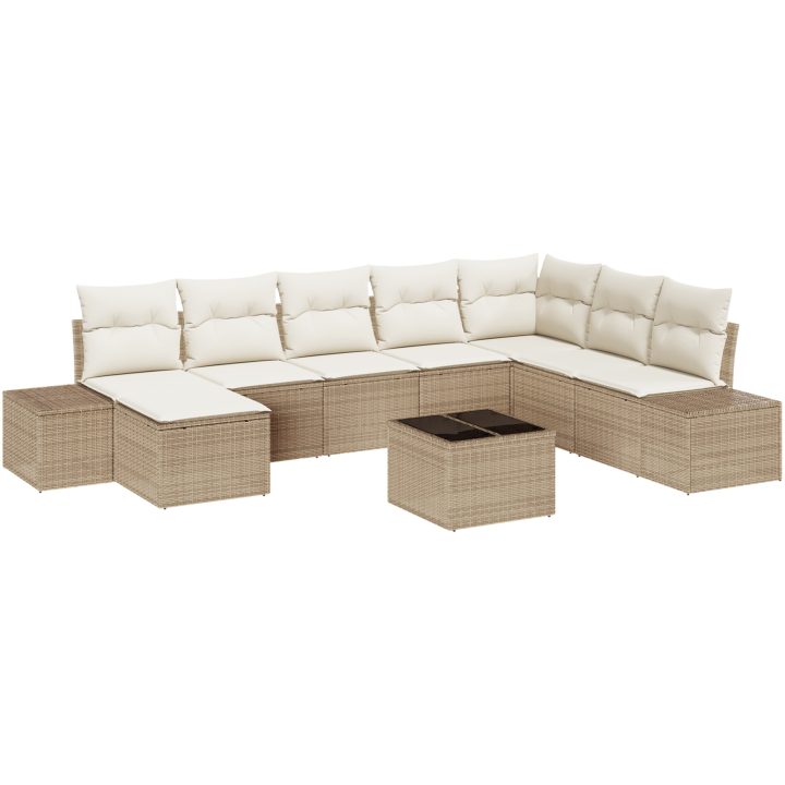 9-delad trädgårdssoffgrupp med kuddar - Brun poly rattan vidaXL 319 x 209 x 85 cm – bild 2