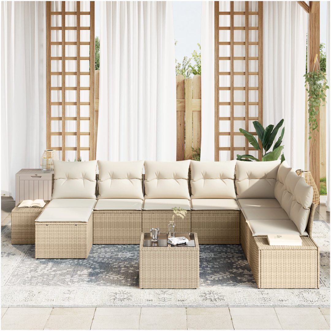 9-delad trädgårdssoffgrupp med kuddar - Brun poly rattan vidaXL 319 x 209 x 85 cm – bild 3