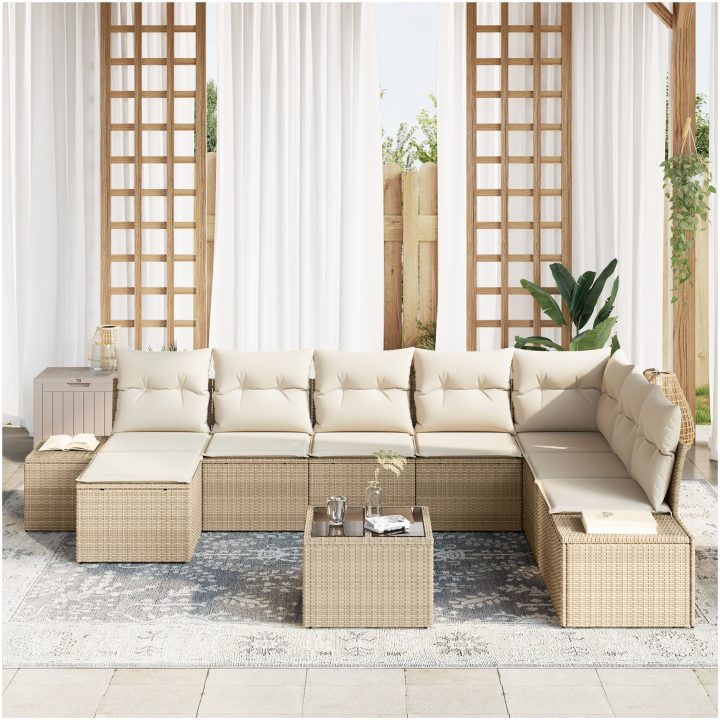 9-delad trädgårdssoffgrupp med kuddar - Brun poly rattan vidaXL 319 x 209 x 85 cm – bild 3