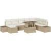 9-delad trädgårdssoffgrupp med kuddar i beige poly rattan vidaXL 100 x 55 x 73 cm – miniatyr 2