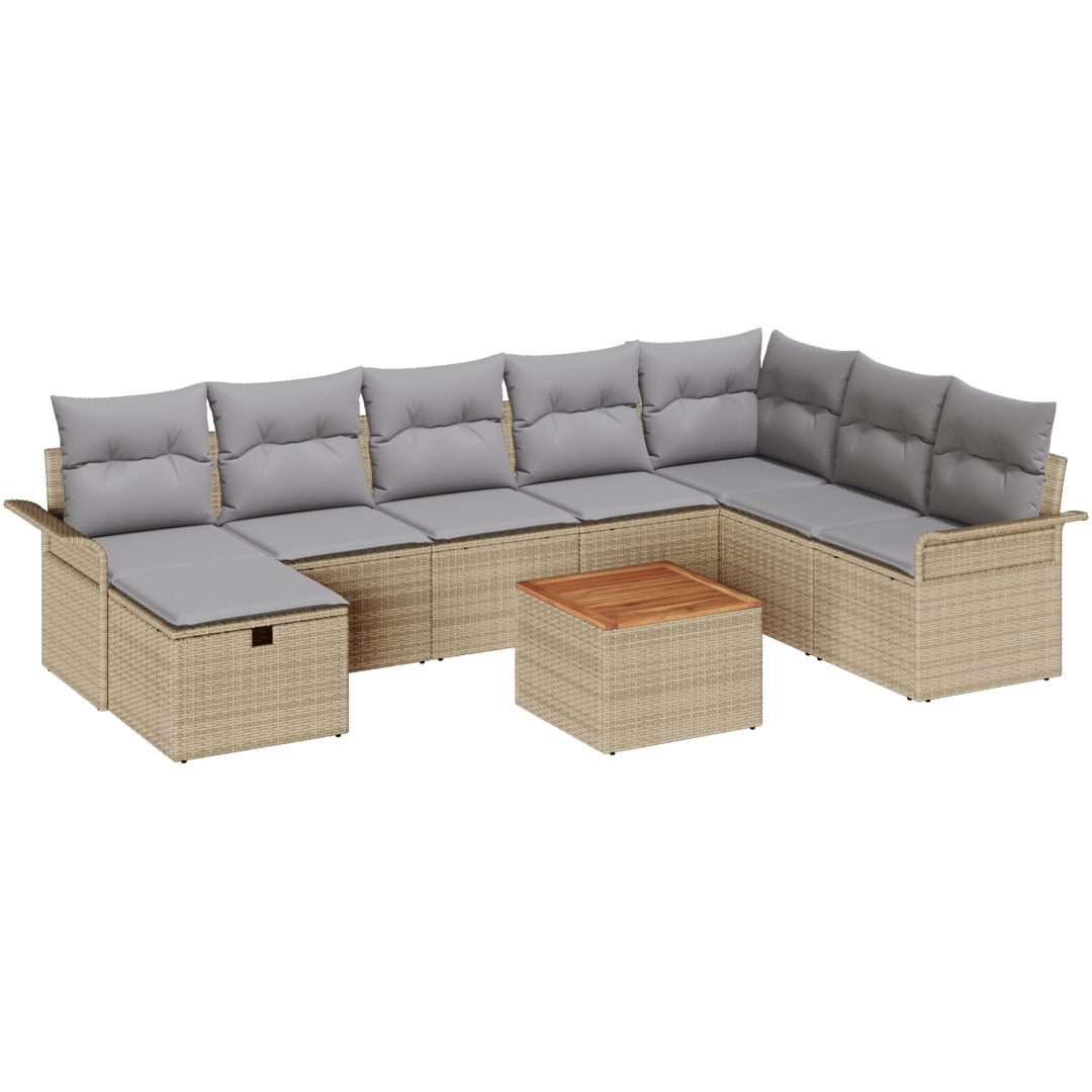 9-delad trädgårdssoffset med kuddar beige poly rattan vidaXL Stor – bild 2