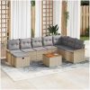 9-delad trädgårdssoffset med kuddar beige poly rattan vidaXL Stor – miniatyr 1