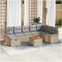 9-delad trädgårdssoffset med kuddar beige poly rattan vidaXL