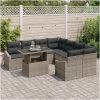 9-delad trädgårdssoffset med kuddar grå poly rattan vidaXL 100 x 55 x 73 cm – miniatyr 3