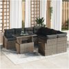 9-delad trädgårdssoffset med kuddar grå poly rattan vidaXL 100 x 55 x 73 cm – miniatyr 1