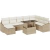9-delad trädgårdssoffuppsättning med kuddar i beige poly Rattan vidaXL 100 x 55 x 73 cm – miniatyr 2