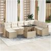 9-delad trädgårdssoffuppsättning med kuddar i beige poly Rattan vidaXL 100 x 55 x 73 cm – miniatyr 1