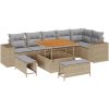 9-delad Utegrupp med Kuddar Beige Poly Rattan Akacia vidaXL Stor – miniatyr 2