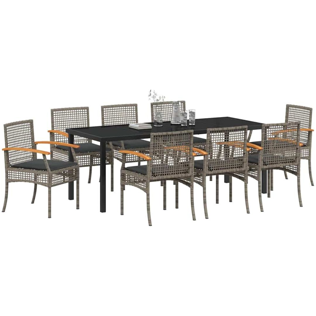 9-delade Trädgårds Matset Med Kuddar Grå Poly Rattan vidaXL 200 x 80 x 73 cm – bild 3