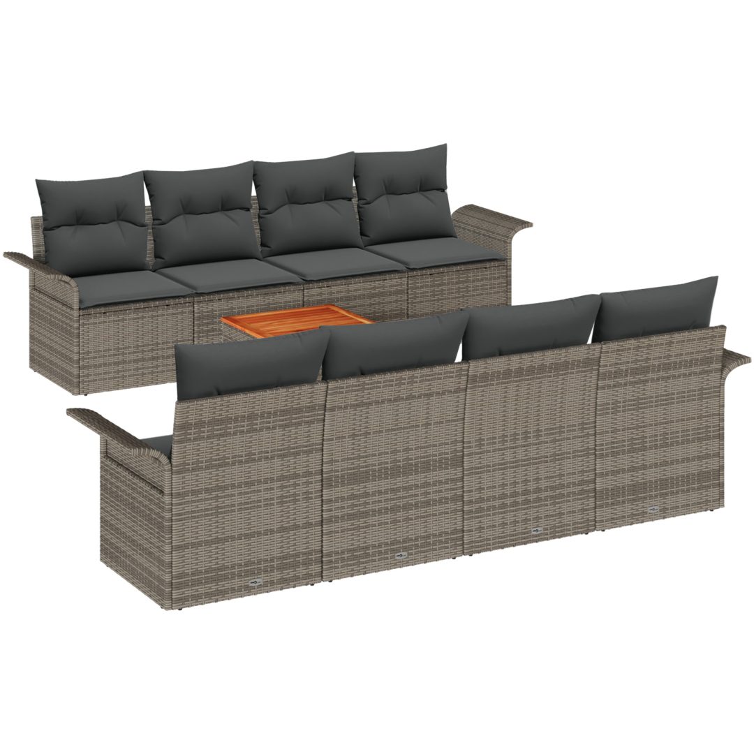 9-delade trädgårdsoffaset med kuddar grå poly rattan akacia vidaXL 55 x 55 x 37 cm – bild 2