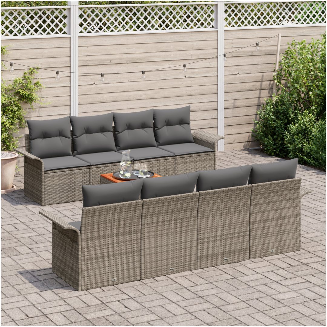 9-delade trädgårdsoffaset med kuddar grå poly rattan akacia vidaXL 55 x 55 x 37 cm – bild 3