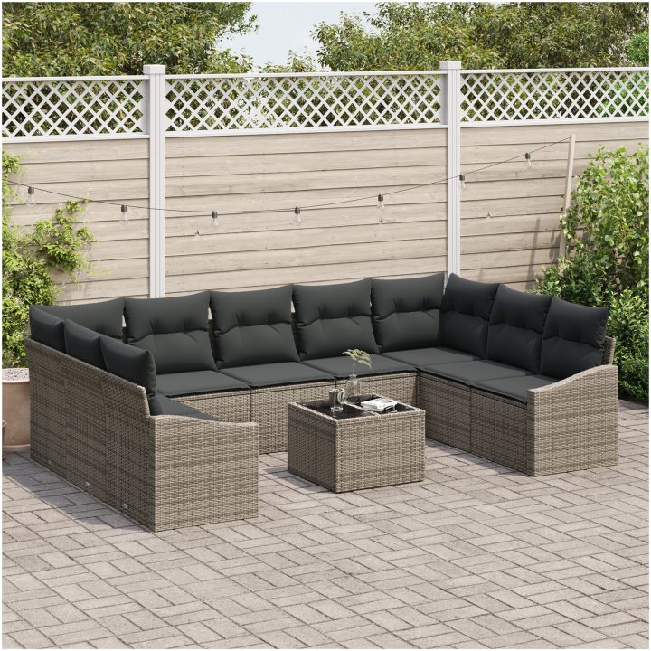 9-delade trädgårdsoffor med kuddar svarta polyrotting vidaXL 289 x 178.5 x 85 cm – bild 3