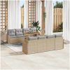 9-delade Trädgårdsoffset med Kuddar Beige Poly Rattan Akacia vidaXL Stor – miniatyr 1