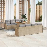 9-delade Trädgårdsoffset med Kuddar Beige Poly Rattan Akacia vidaXL