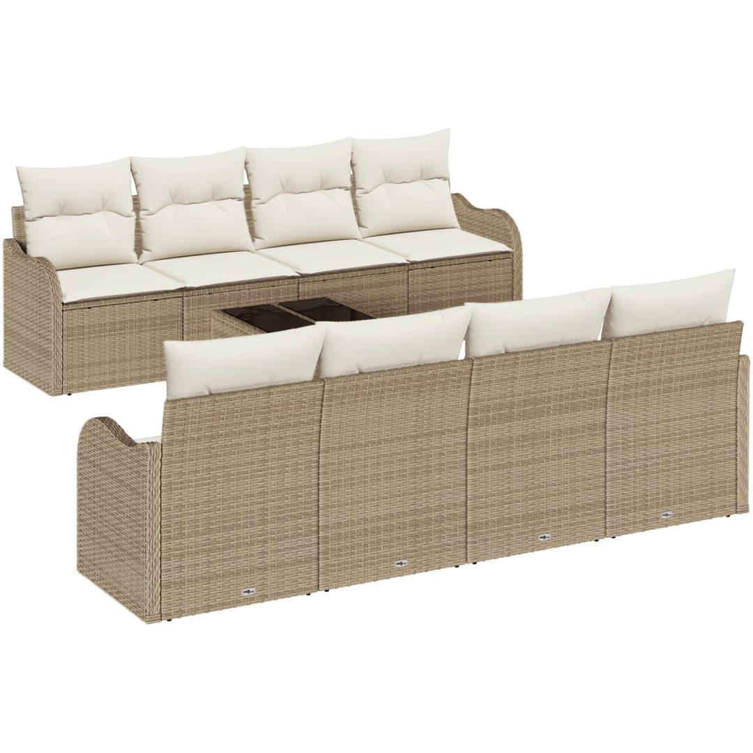 9-delade trädgårdsoffuppsättning med kuddar Beige Poly Rattan vidaXL Stor – bild 2